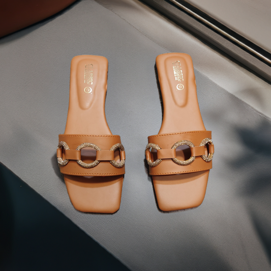 Dazzle Glow flat slippers featuring elegant design and comfortable fit, perfect footwear for stylish everyday wear.